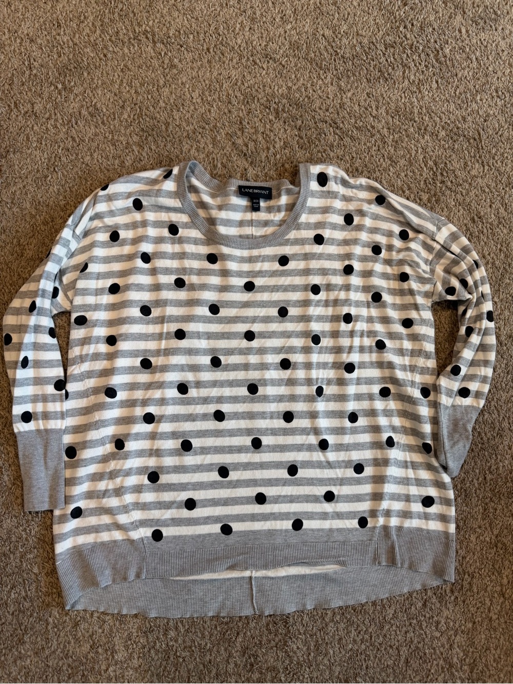 Lane Bryant Gray and White Stripe Sweater with Black Polka Dots